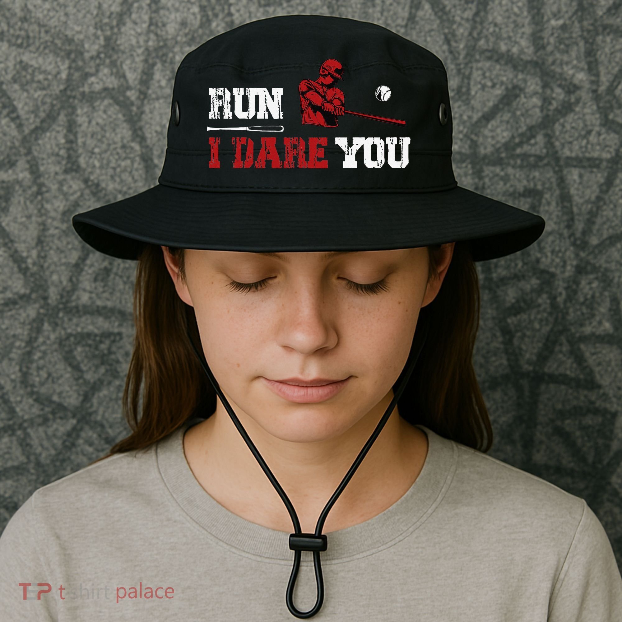 Run I Dare You Funny Baseball Catcher Baseball Player Lover Bucket Hat