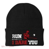 Run I Dare You Funny Baseball Catcher Baseball Player Lover Beanie thumb 0