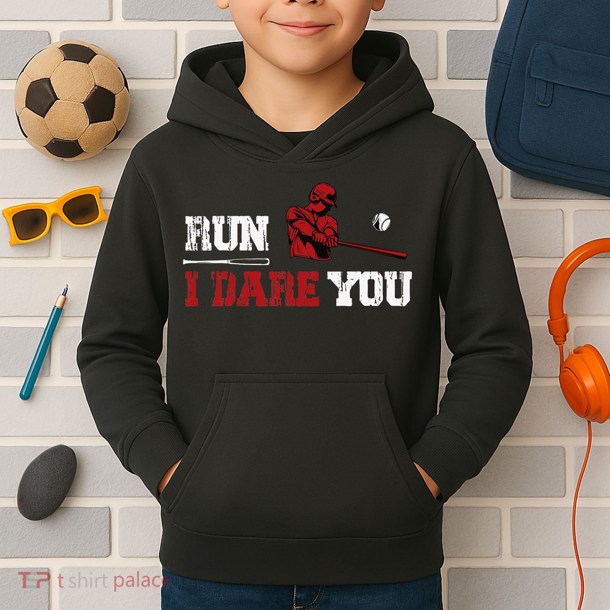 Run I Dare You Funny Baseball Catcher Baseball Player Lover Kids Hoodie