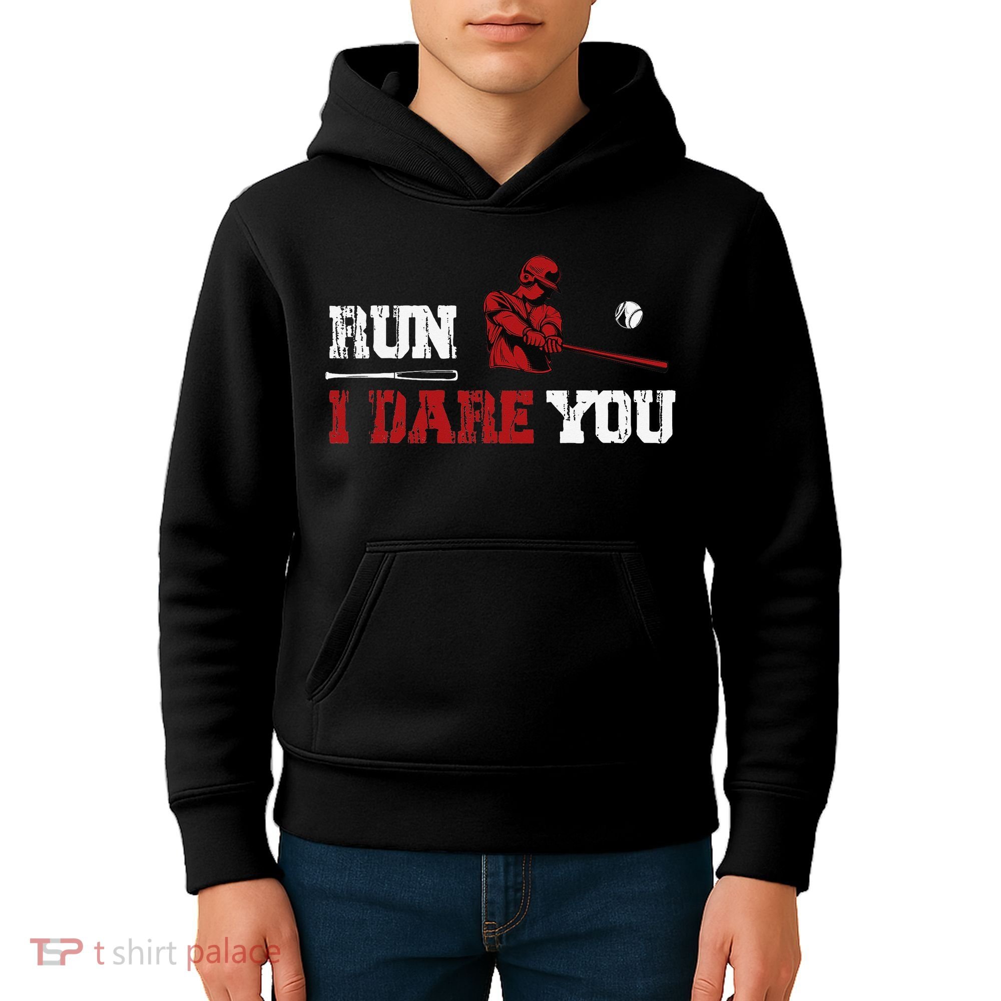 Run I Dare You Funny Baseball Catcher Baseball Player Lover Kids Hoodie