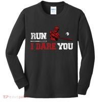 Run I Dare You Funny Baseball Catcher Baseball Player Lover Kids Long Sleeve Shirt thumb 0