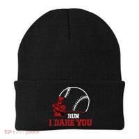 Run I Dare You Funny Baseball Catcher Baseball Player Lover Beanie thumb 0