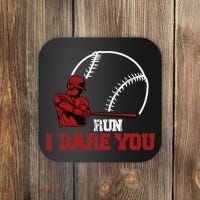 Run I Dare You Funny Baseball Catcher Baseball Player Lover Coaster thumb 0