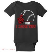 Run I Dare You Funny Baseball Catcher Baseball Player Lover Baby Bodysuit thumb 0
