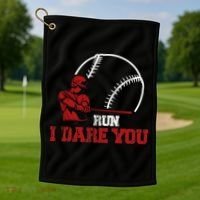 Run I Dare You Funny Baseball Catcher Baseball Player Lover Golf Towel thumb 1