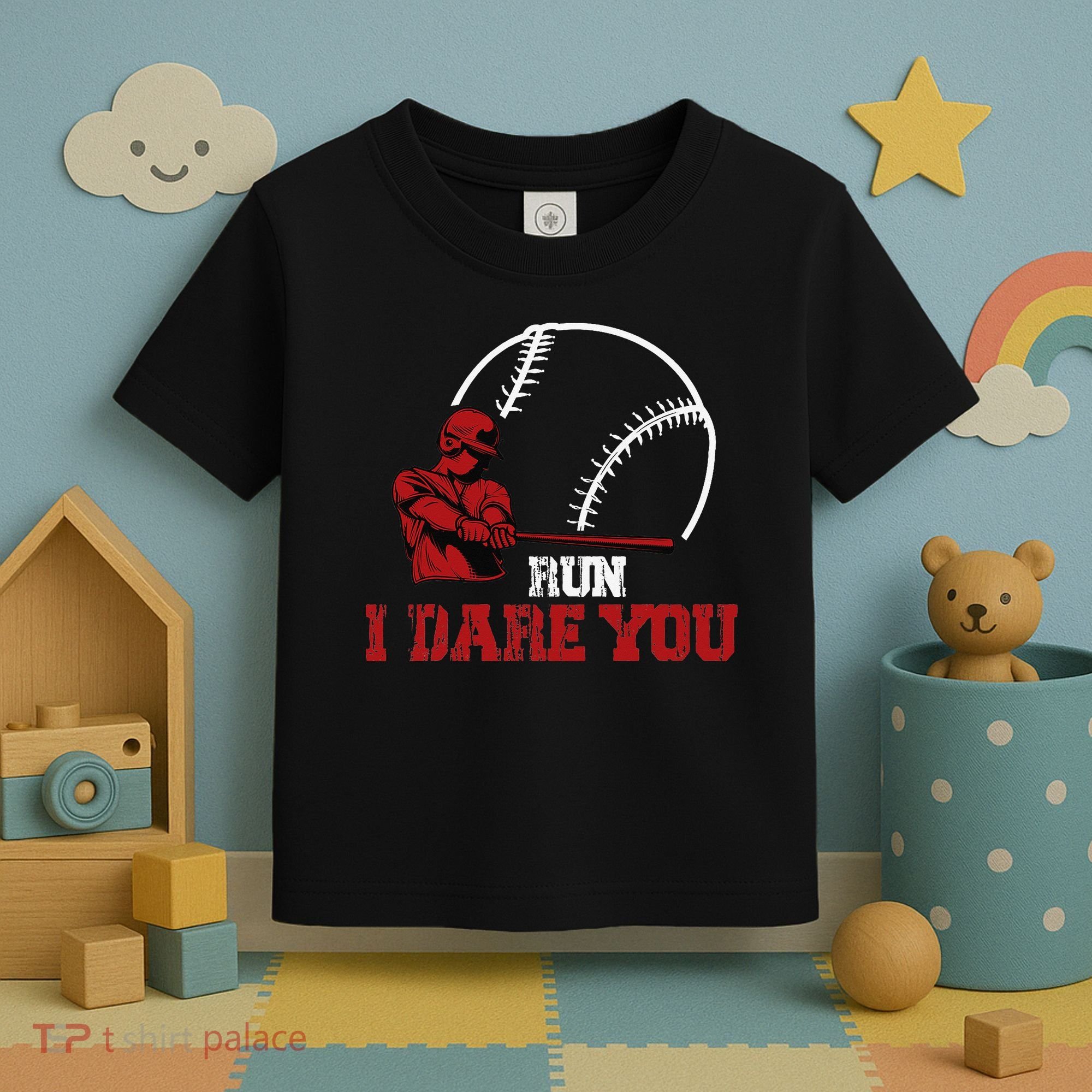 Run I Dare You Funny Baseball Catcher Baseball Player Lover Toddler T-Shirt