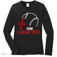 Run I Dare You Funny Baseball Catcher Baseball Player Lover Women's Long Sleeve Shirt thumb 0