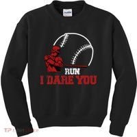 Run I Dare You Funny Baseball Catcher Baseball Player Lover Kids Sweatshirt thumb 0