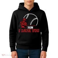 Run I Dare You Funny Baseball Catcher Baseball Player Lover Kids Hoodie thumb 4