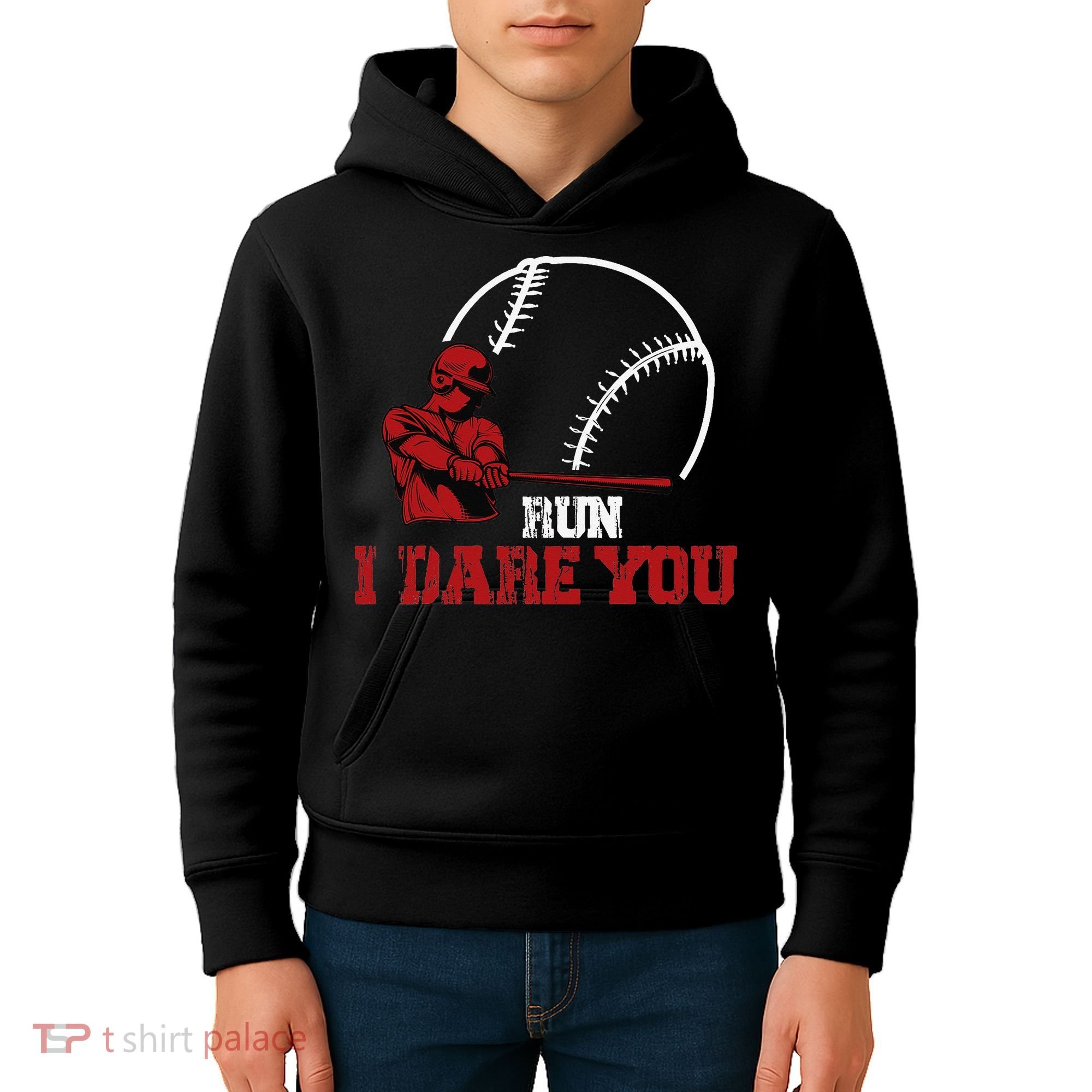 Run I Dare You Funny Baseball Catcher Baseball Player Lover Kids Hoodie