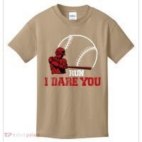 Run I Dare You Funny Baseball Catcher Baseball Player Lover Kids T-Shirt thumb 0