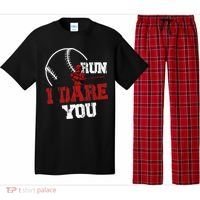 Run I Dare You Funny Baseball Catcher Baseball Player Lover Pajama Set thumb 0