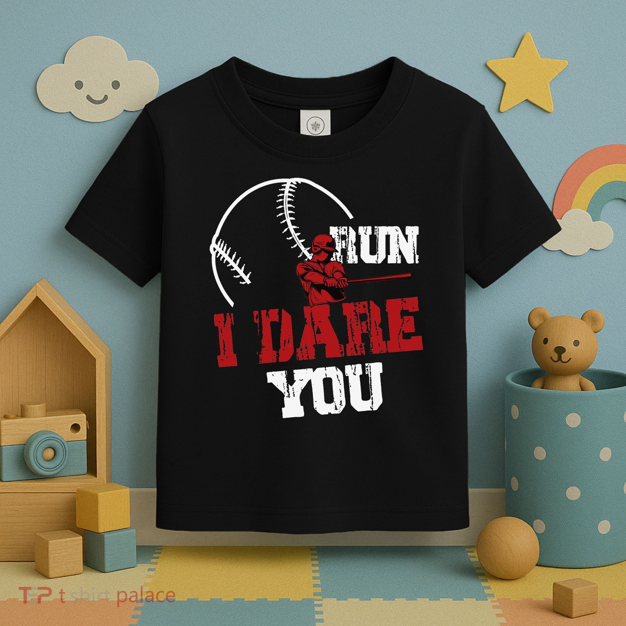 Run I Dare You Funny Baseball Catcher Baseball Player Lover Toddler T-Shirt