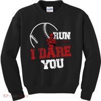 Run I Dare You Funny Baseball Catcher Baseball Player Lover Kids Sweatshirt thumb 0
