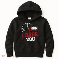 Run I Dare You Funny Baseball Catcher Baseball Player Lover Kids Hoodie thumb 0