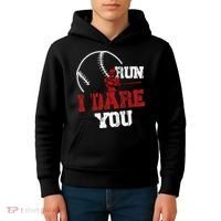 Run I Dare You Funny Baseball Catcher Baseball Player Lover Kids Hoodie thumb 4