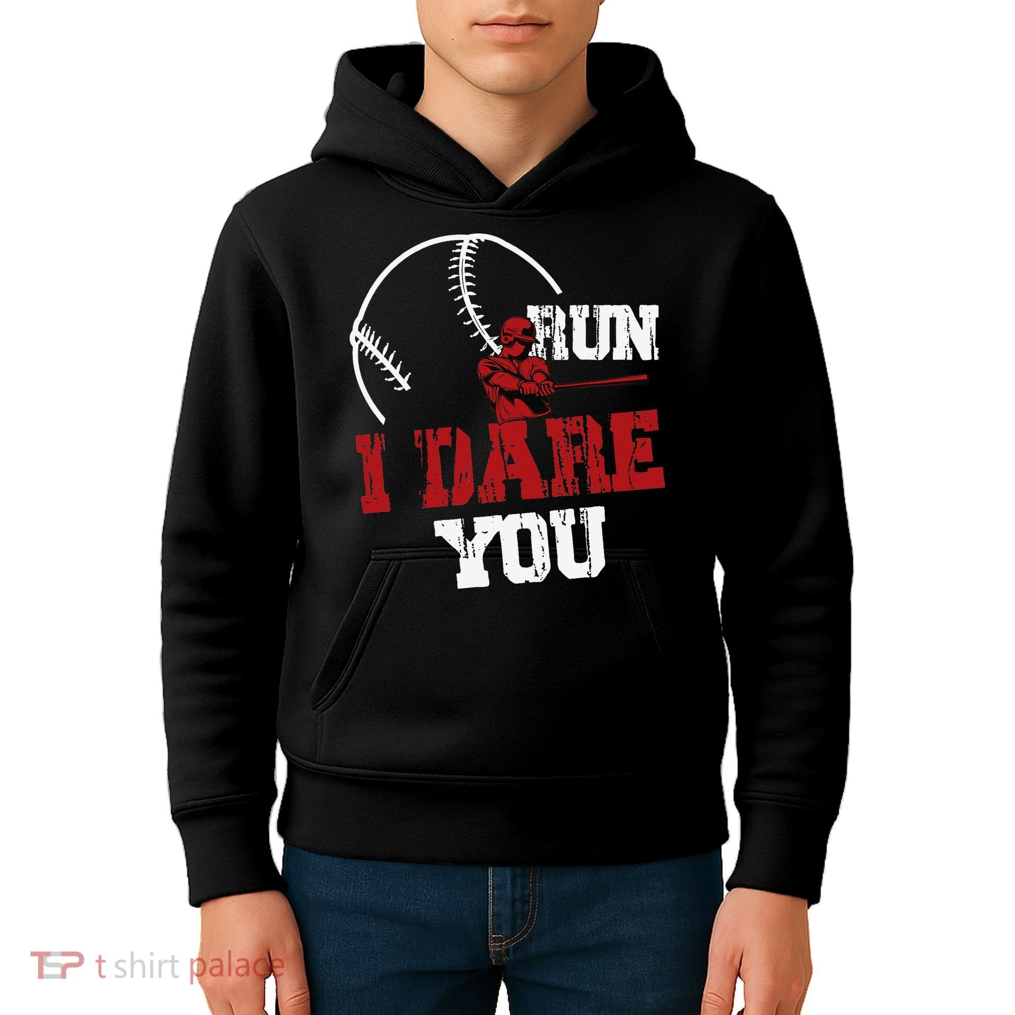Run I Dare You Funny Baseball Catcher Baseball Player Lover Kids Hoodie