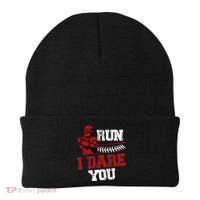 Run I Dare You Funny Baseball Catcher Baseball Player Lover Beanie thumb 0