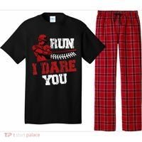 Run I Dare You Funny Baseball Catcher Baseball Player Lover Pajama Set thumb 0