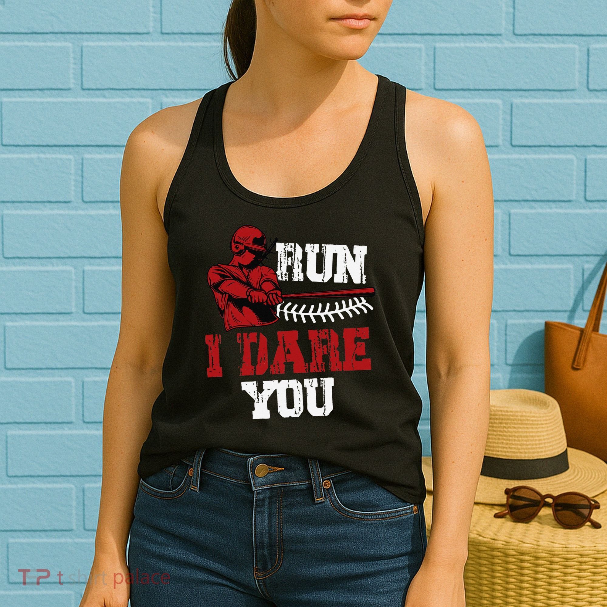 Run I Dare You Funny Baseball Catcher Baseball Player Lover Women's Tank Top