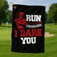 Run I Dare You Funny Baseball Catcher Baseball Player Lover Golf Towel thumb 1