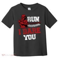 Run I Dare You Funny Baseball Catcher Baseball Player Lover Toddler T-Shirt thumb 0