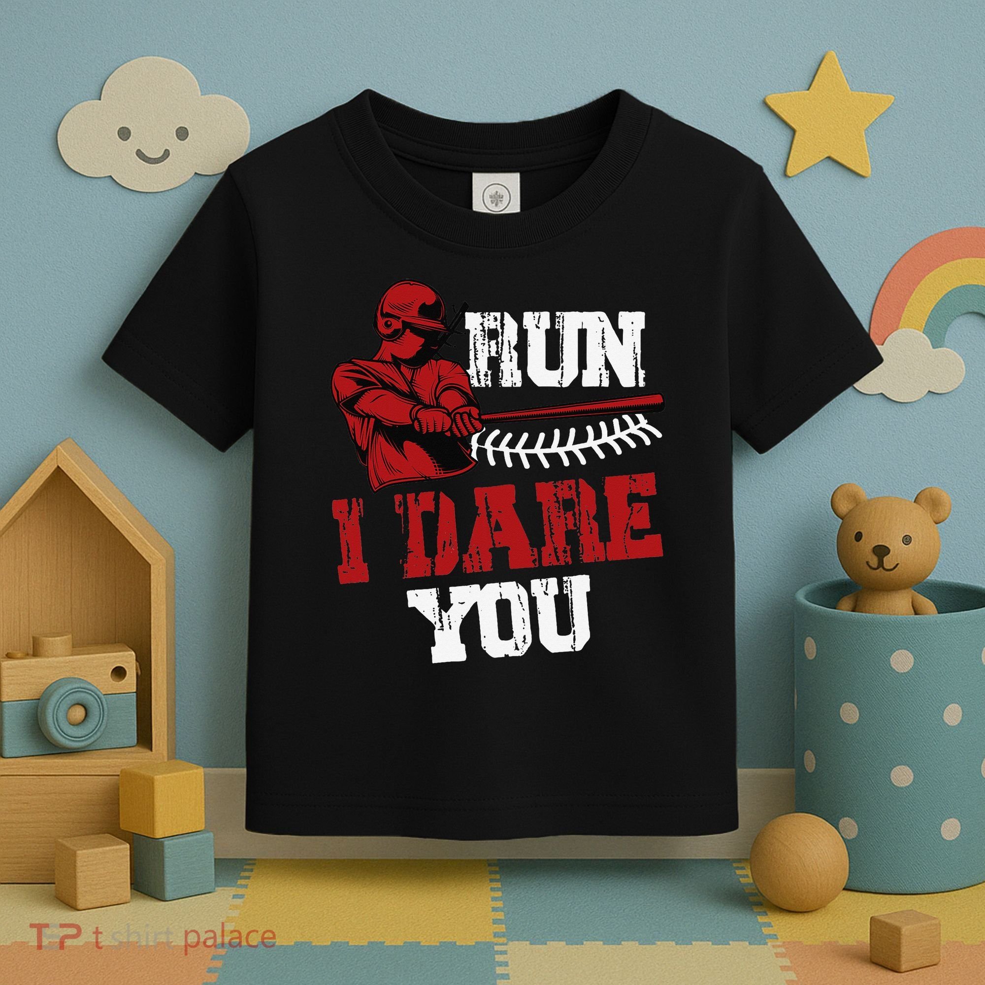 Run I Dare You Funny Baseball Catcher Baseball Player Lover Toddler T-Shirt