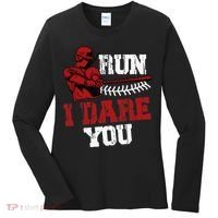 Run I Dare You Funny Baseball Catcher Baseball Player Lover Women's Long Sleeve Shirt thumb 0