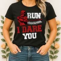 Run I Dare You Funny Baseball Catcher Baseball Player Lover Women's T-Shirt thumb 2
