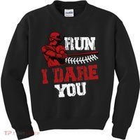 Run I Dare You Funny Baseball Catcher Baseball Player Lover Kids Sweatshirt thumb 0