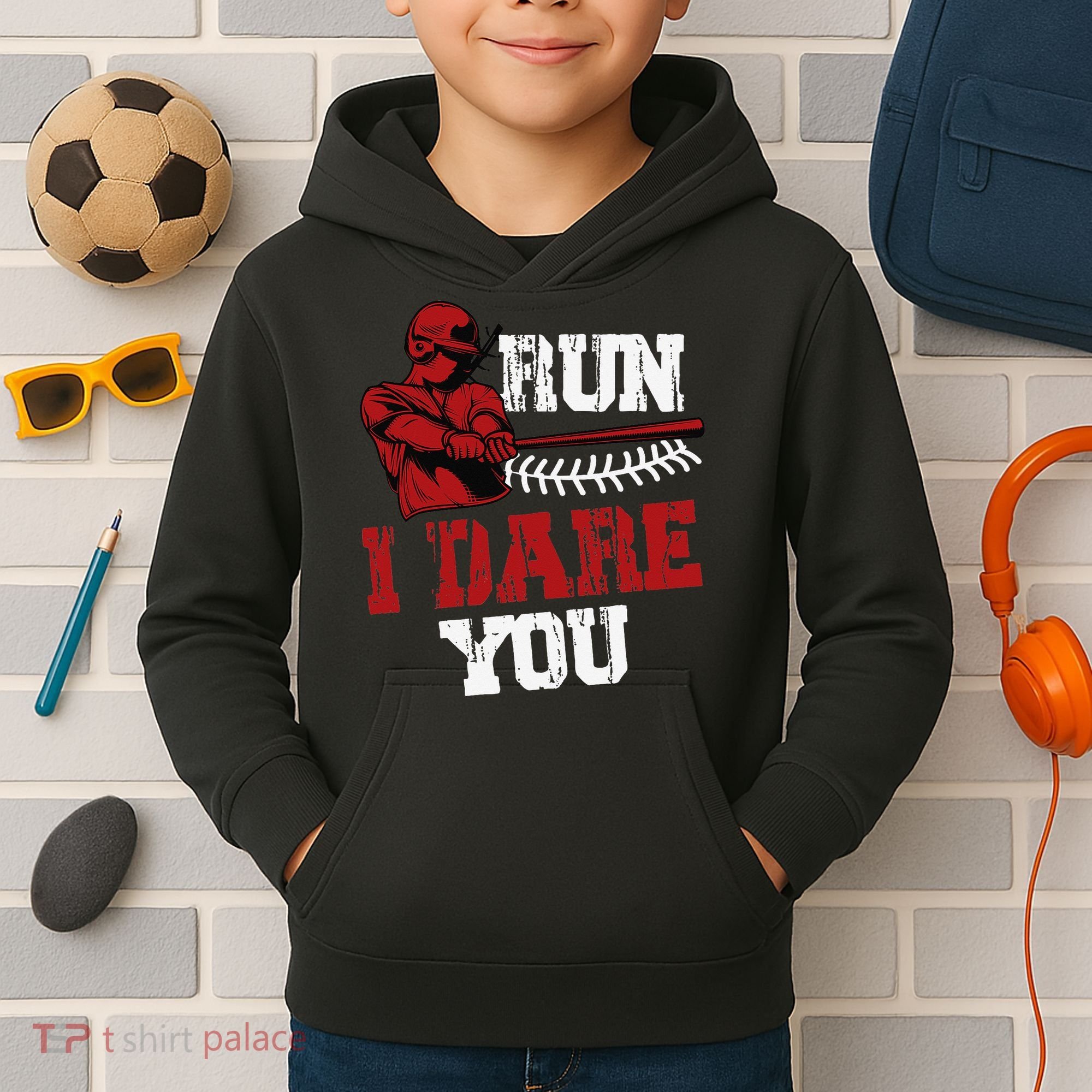 Run I Dare You Funny Baseball Catcher Baseball Player Lover Kids Hoodie