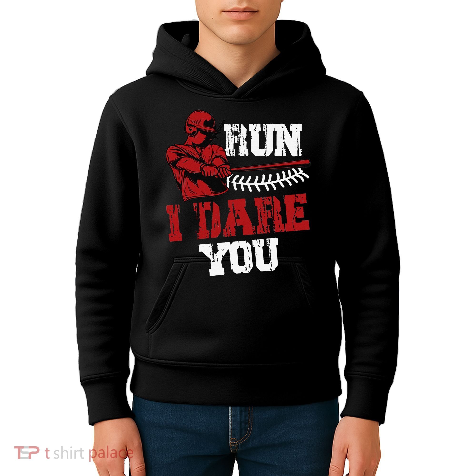 Run I Dare You Funny Baseball Catcher Baseball Player Lover Kids Hoodie