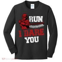 Run I Dare You Funny Baseball Catcher Baseball Player Lover Kids Long Sleeve Shirt thumb 0
