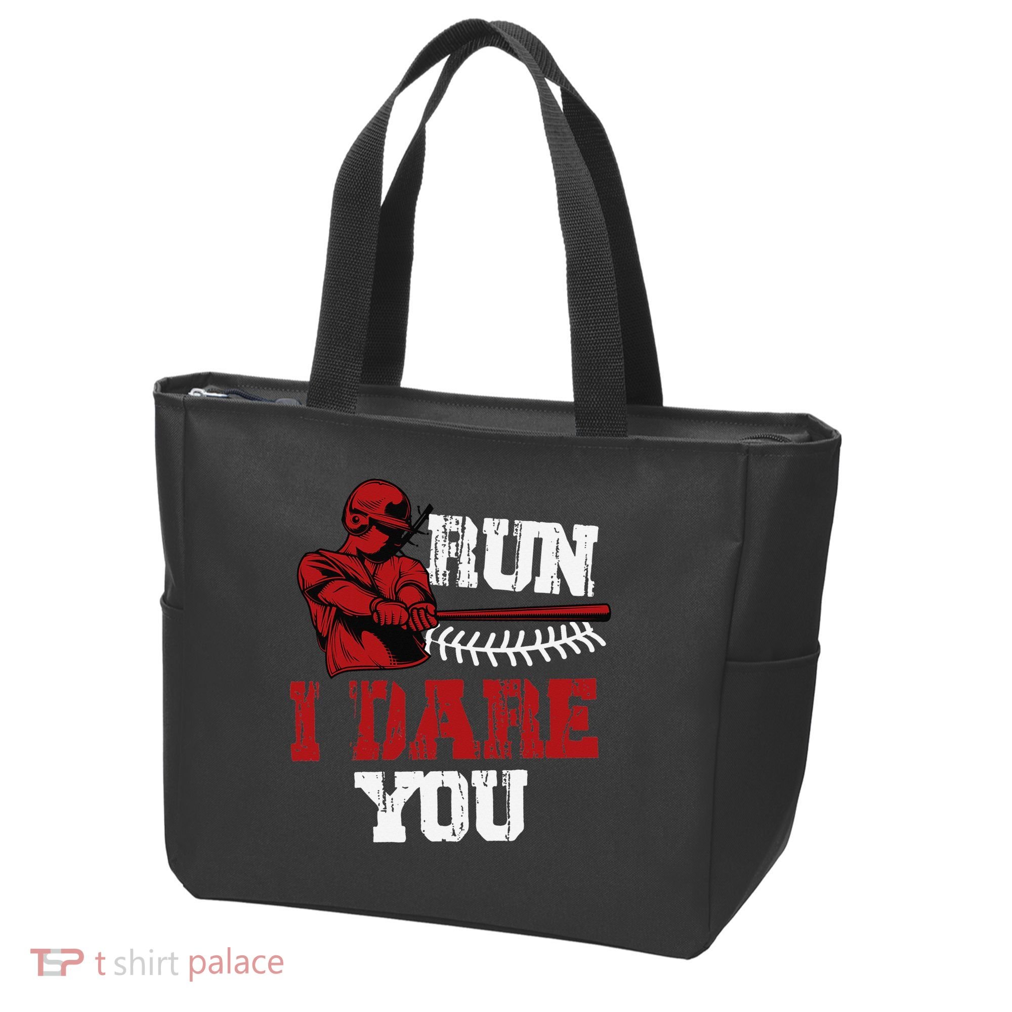 Run I Dare You Funny Baseball Catcher Baseball Player Lover Tote Bag