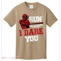Run I Dare You Funny Baseball Catcher Baseball Player Lover Kids T-Shirt thumb 0