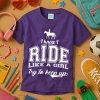 Ride Like A Girl Try To Keep Up Kids T-Shirt thumb 3