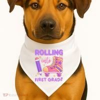 Rolling Into First Grade Cute USA-Made Doggie Bandana thumb 1