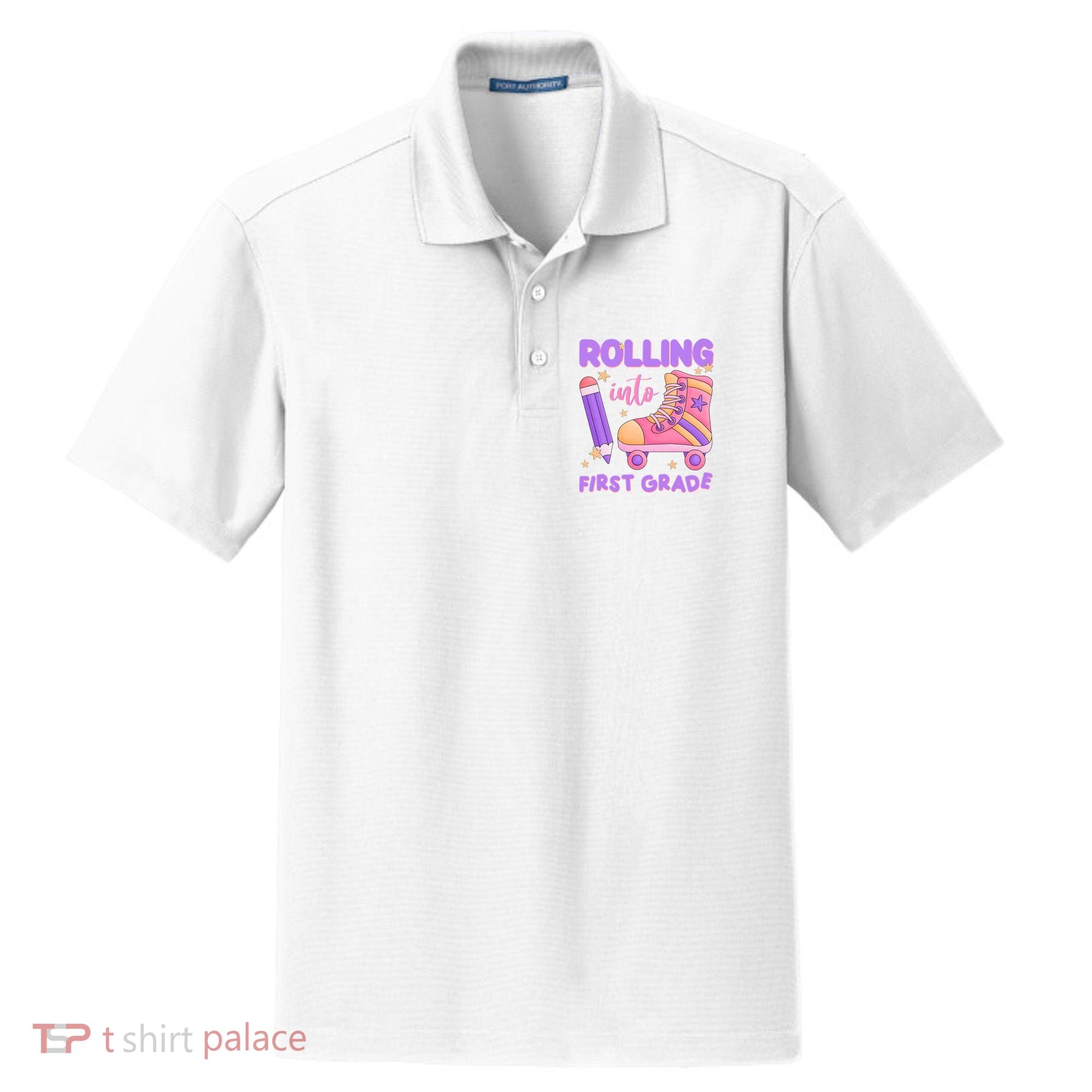 Rolling Into First Grade Cute Dry Zone Grid Polo