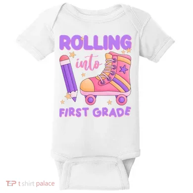 Rolling Into First Grade Cute Baby Bodysuit
