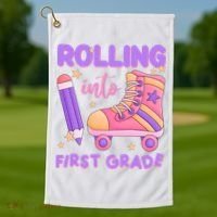 Rolling Into First Grade Cute Golf Towel thumb 1