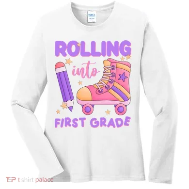 Rolling Into First Grade Cute Women's Long Sleeve Shirt