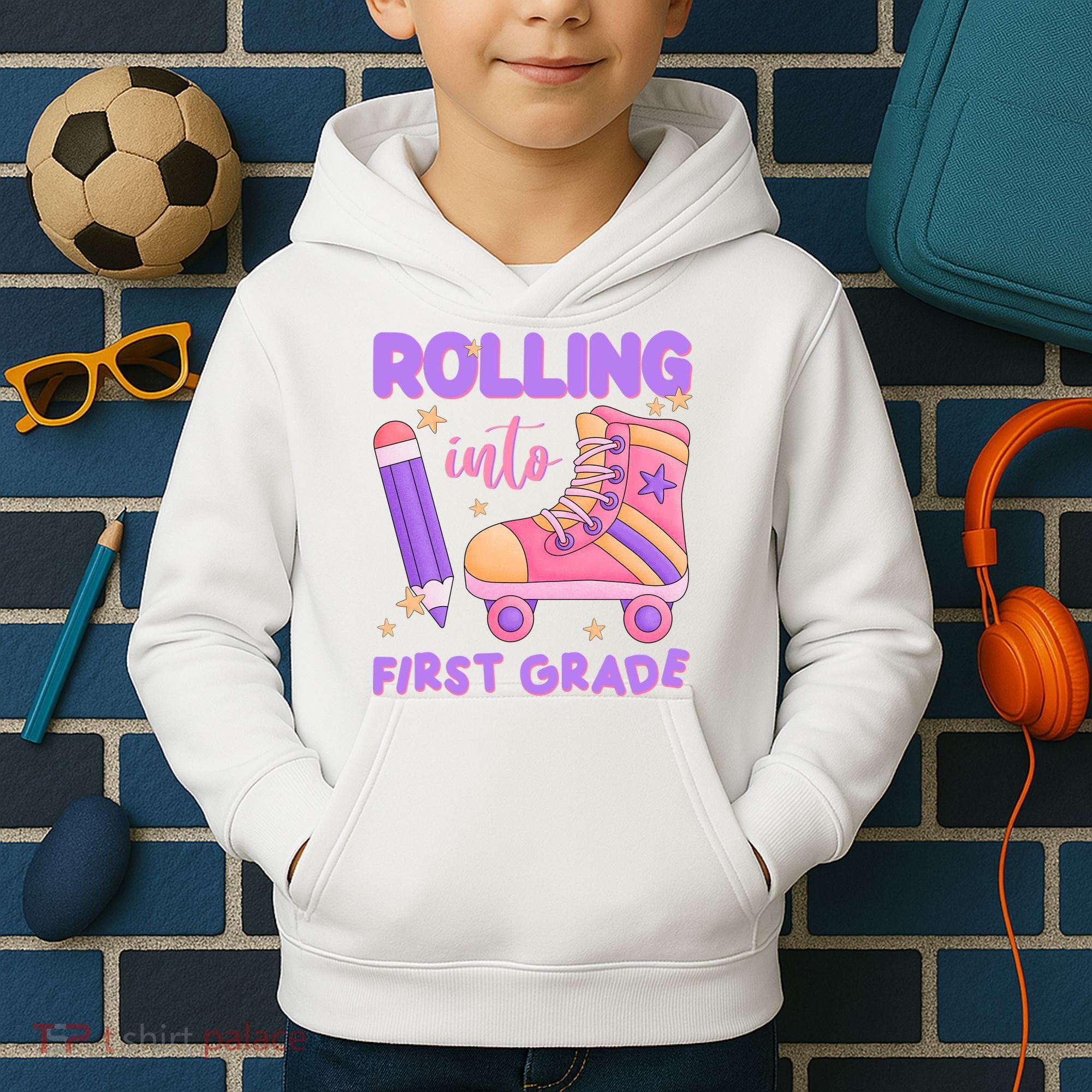 Rolling Into First Grade Cute Kids Hoodie