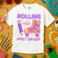 Rolling Into First Grade Cute Kids T-Shirt thumb 3