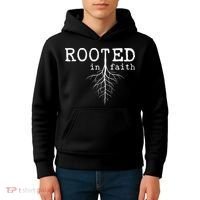 Rooted In Faith Pro Christian Pro Believers Faithful Kids Hoodie thumb 4