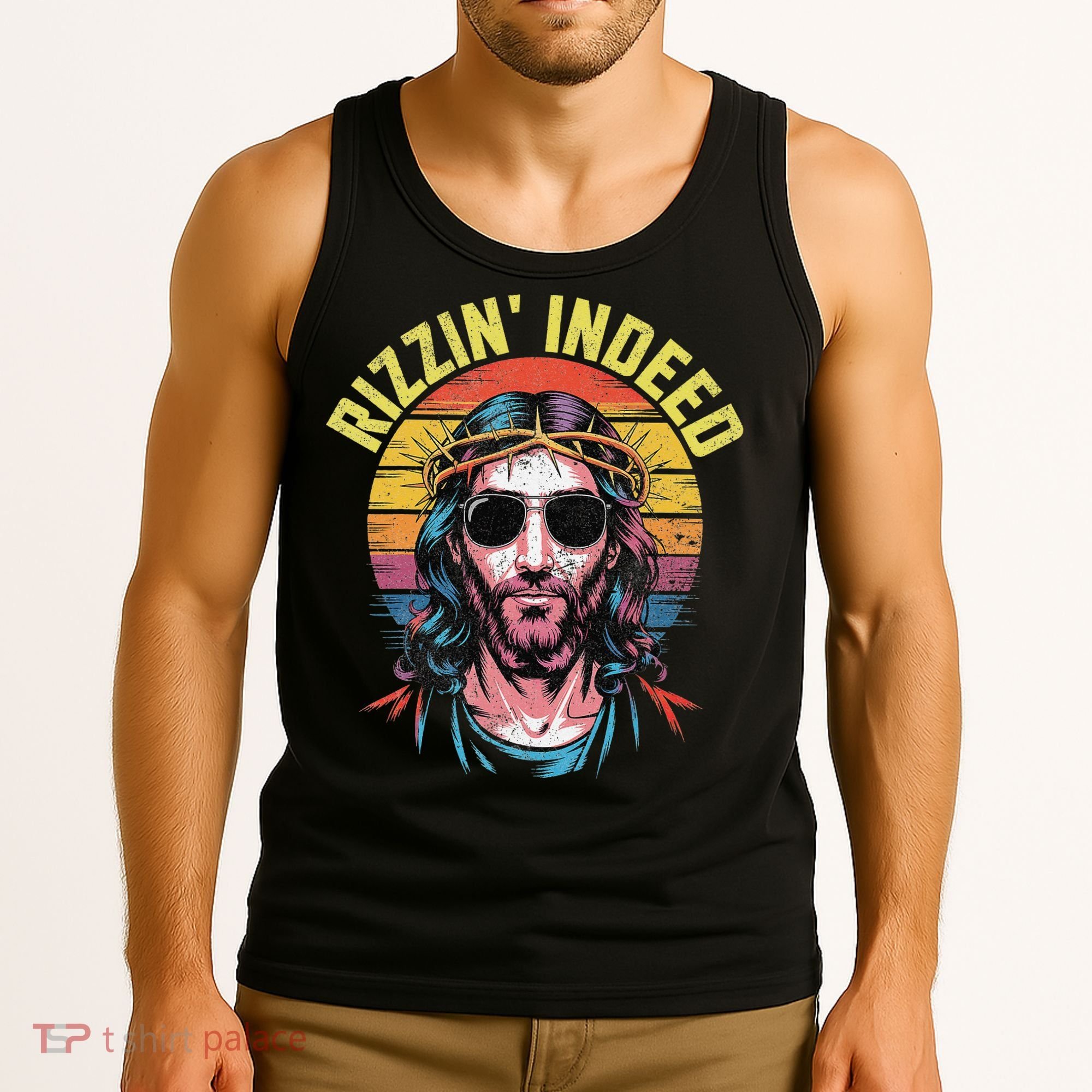 Rizzin Indeed Funny Jesus He Is Rizzin Easter Christian Tank Top