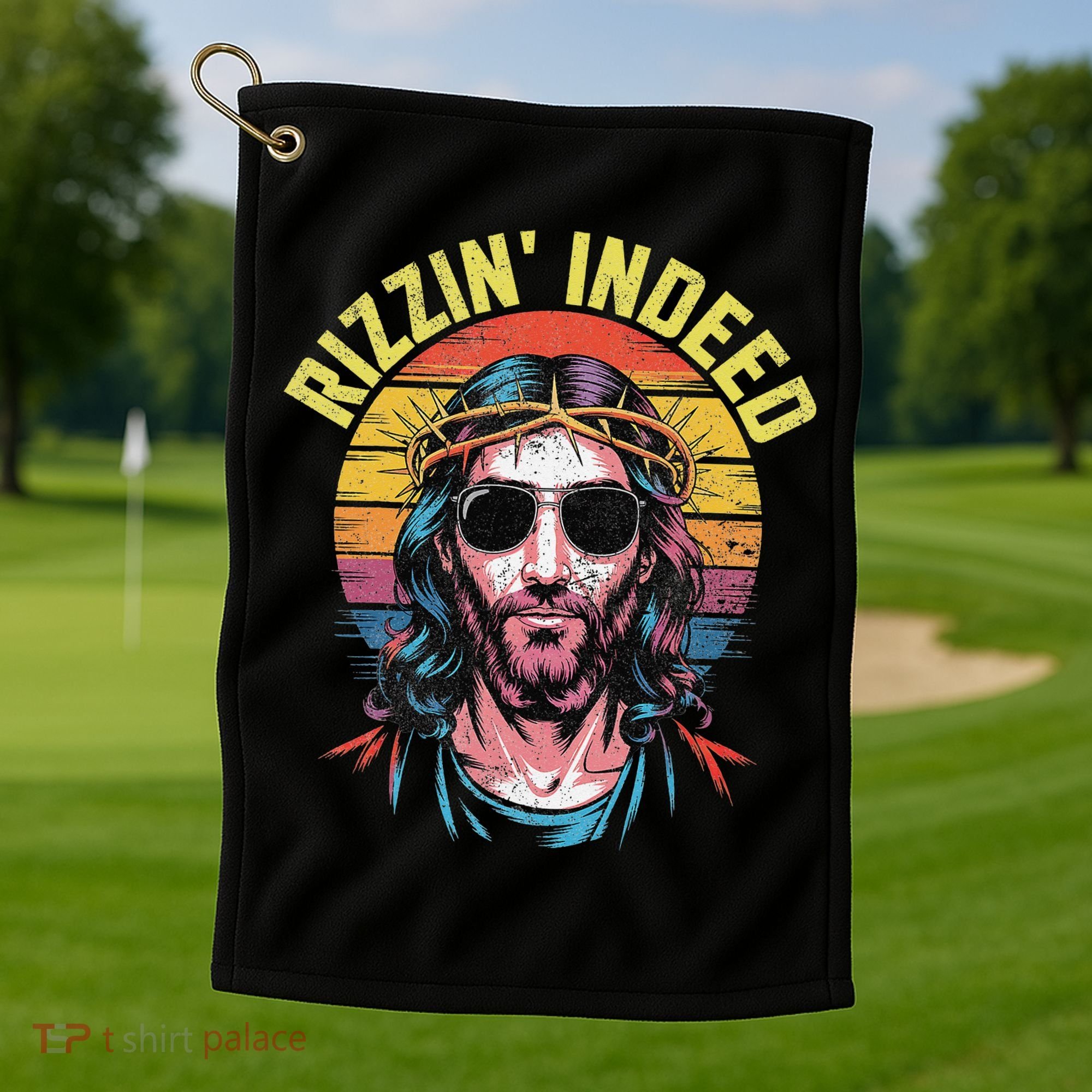 Rizzin Indeed Funny Jesus He Is Rizzin Easter Christian Golf Towel