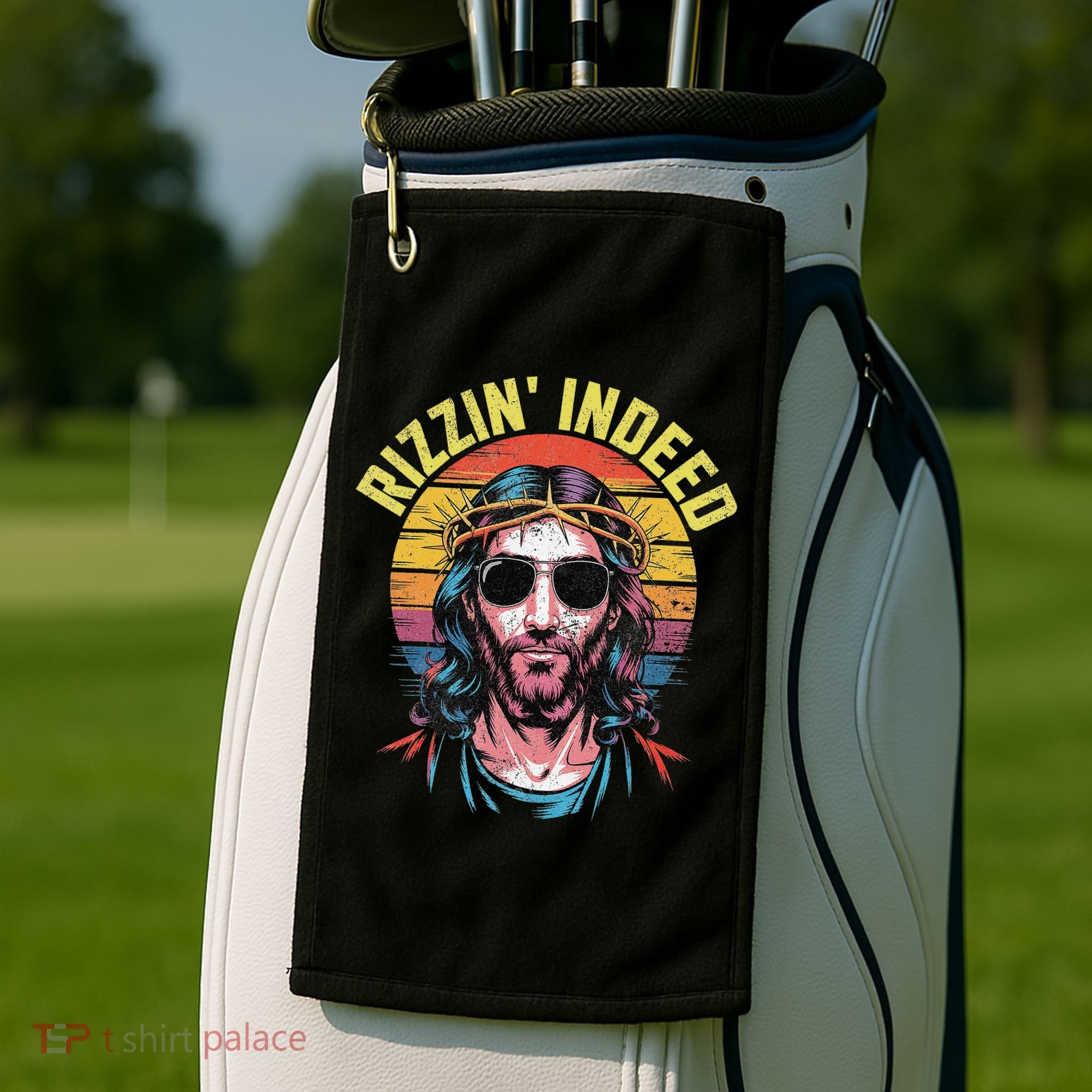 Rizzin Indeed Funny Jesus He Is Rizzin Easter Christian Golf Towel