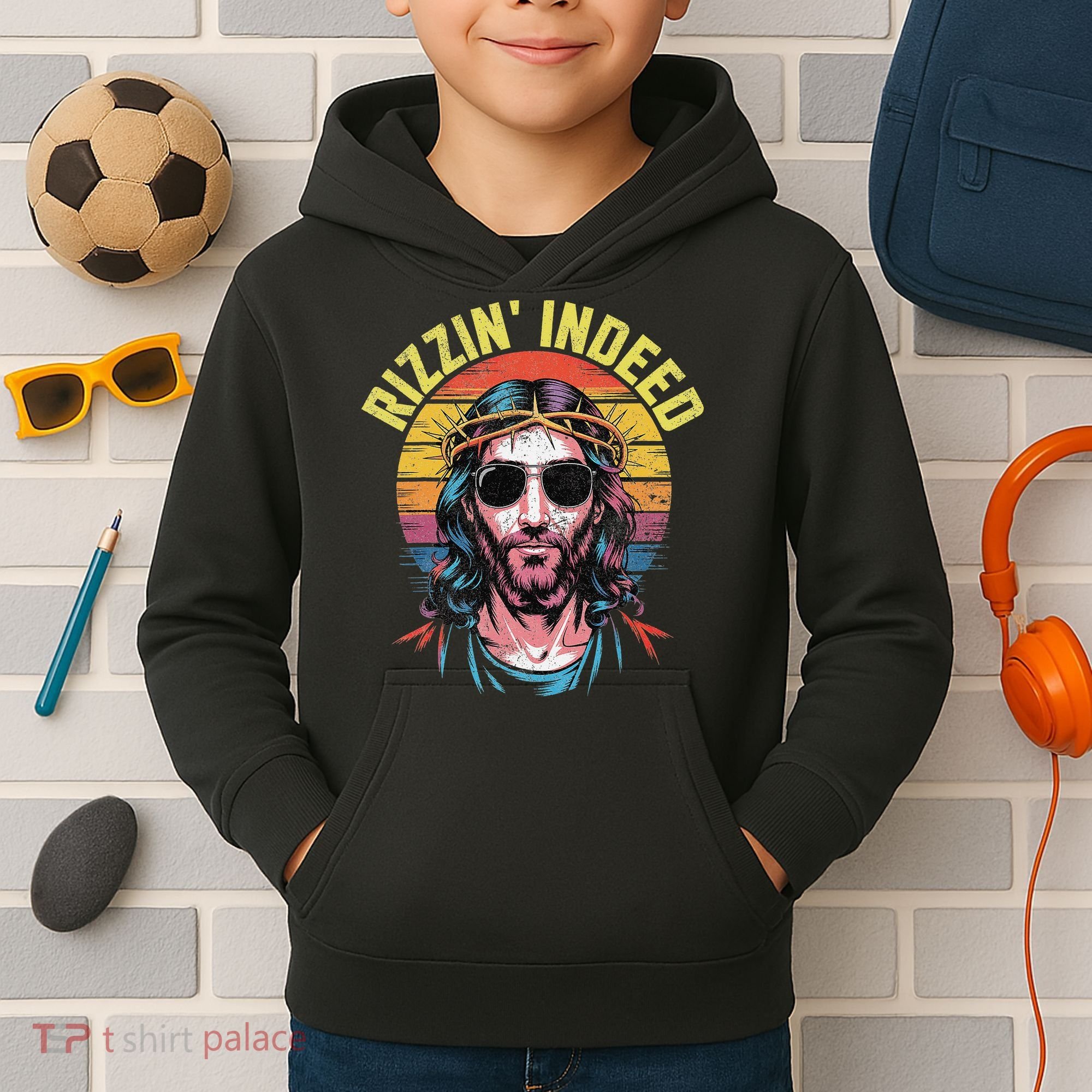 Rizzin Indeed Funny Jesus He Is Rizzin Easter Christian Kids Hoodie