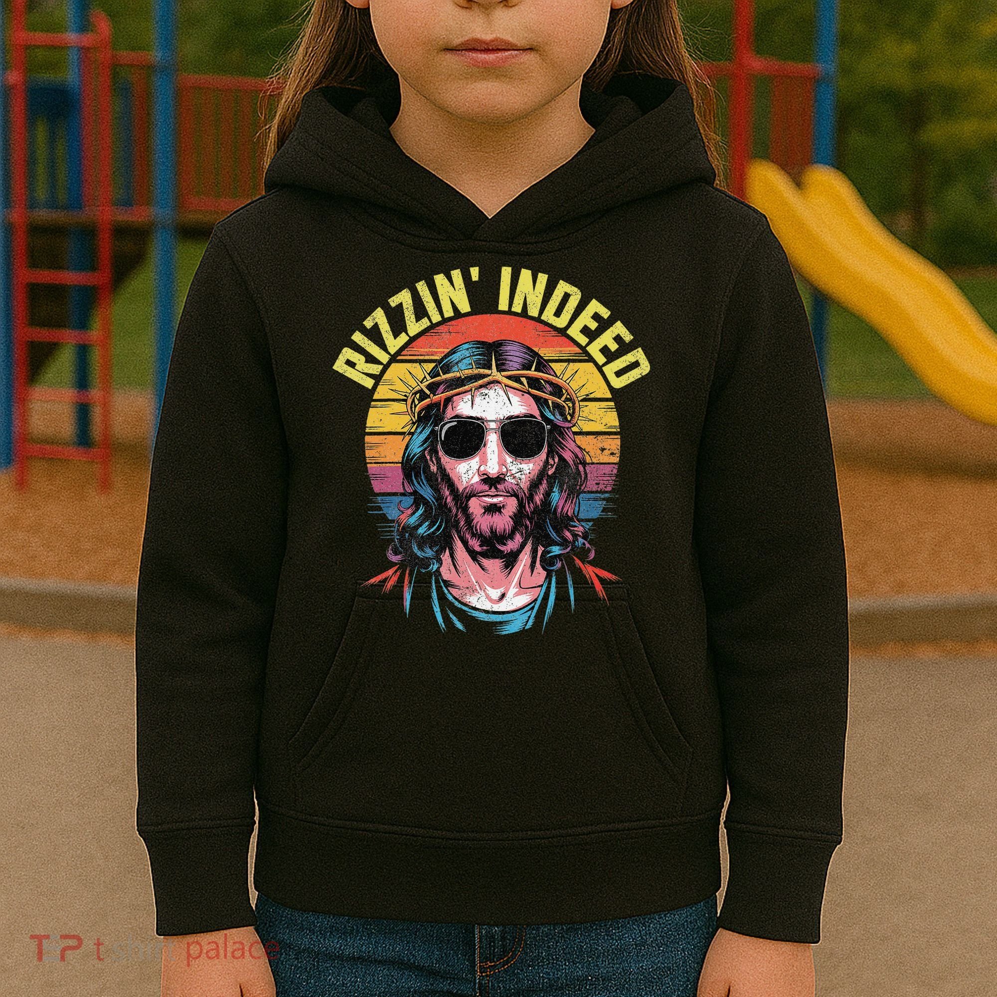 Rizzin Indeed Funny Jesus He Is Rizzin Easter Christian Kids Hoodie