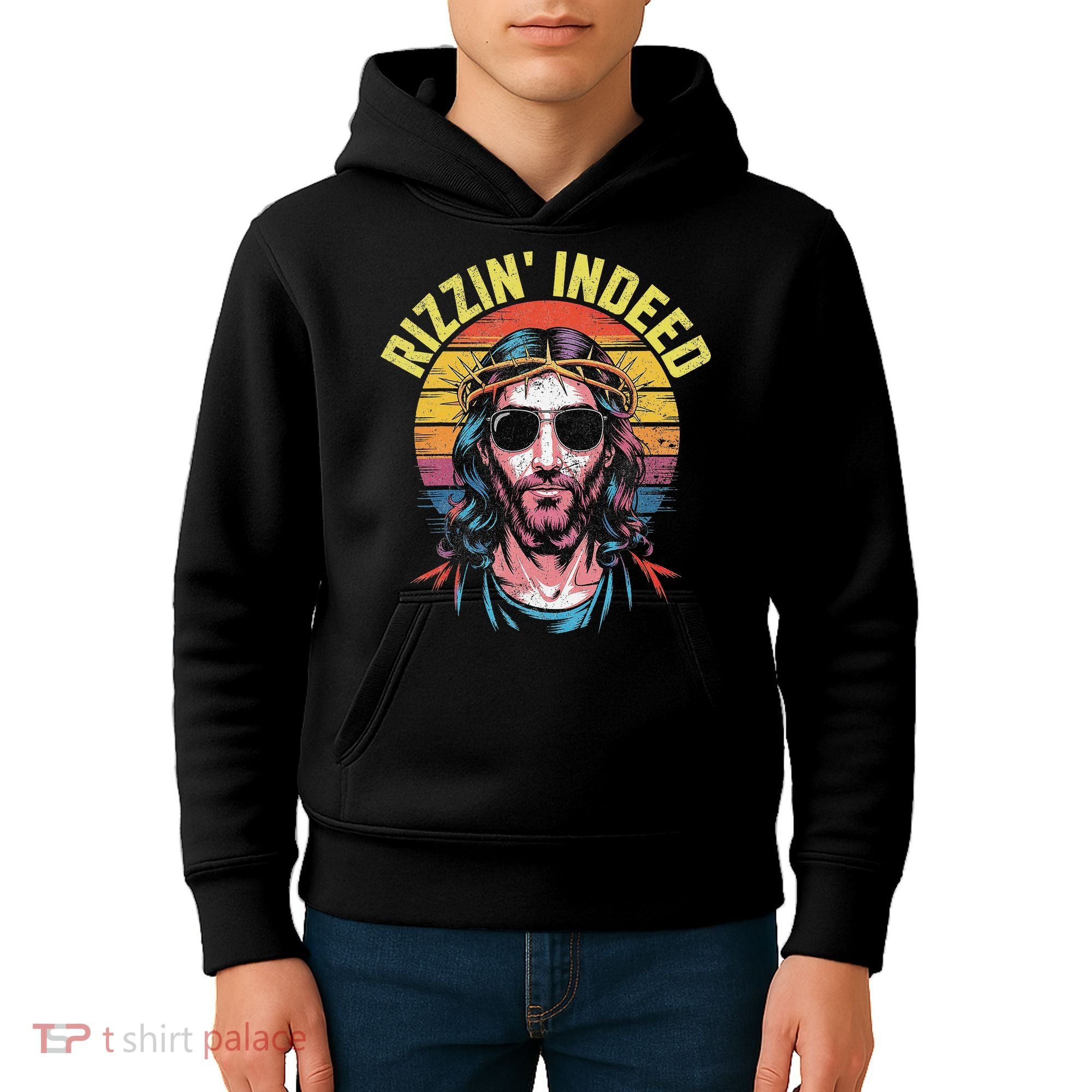 Rizzin Indeed Funny Jesus He Is Rizzin Easter Christian Kids Hoodie
